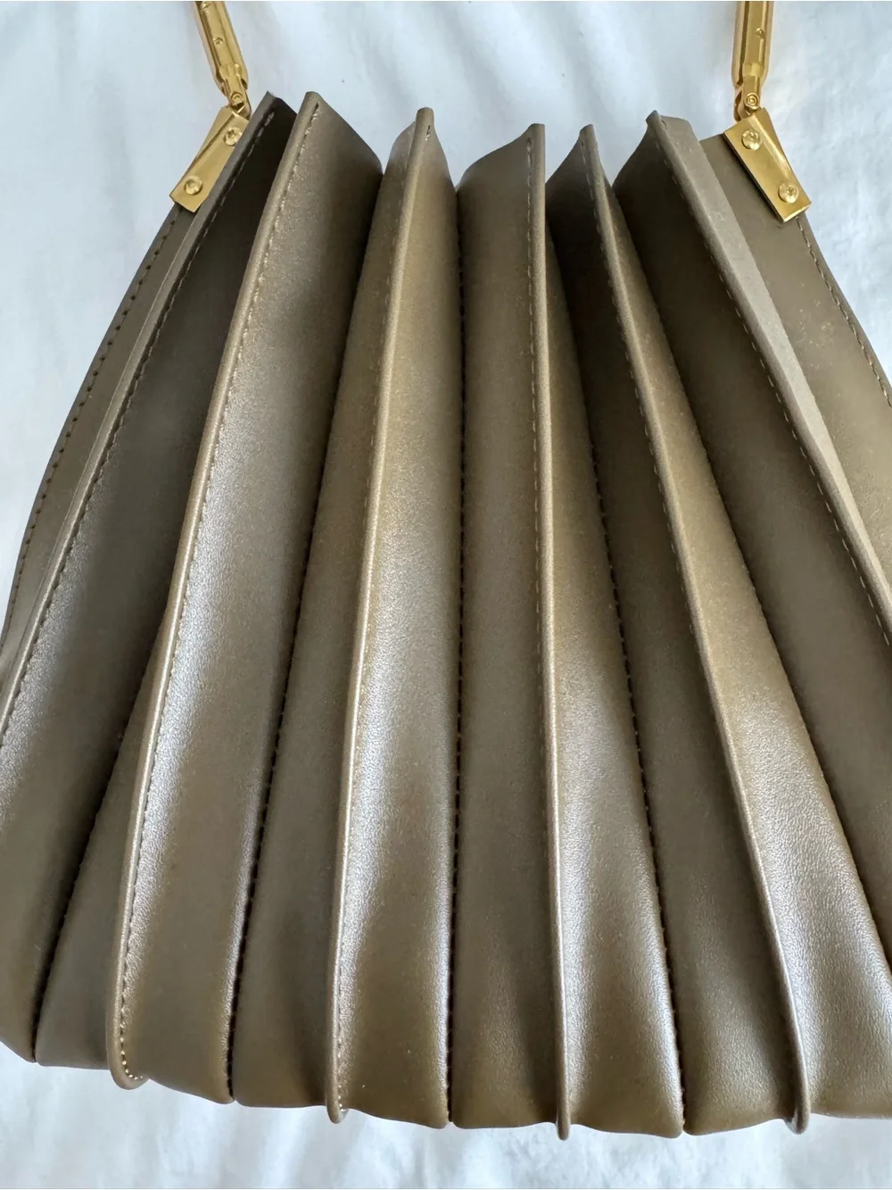 Melie Bianco Olive Pleated Shoulder Bag with Gold Hardware
